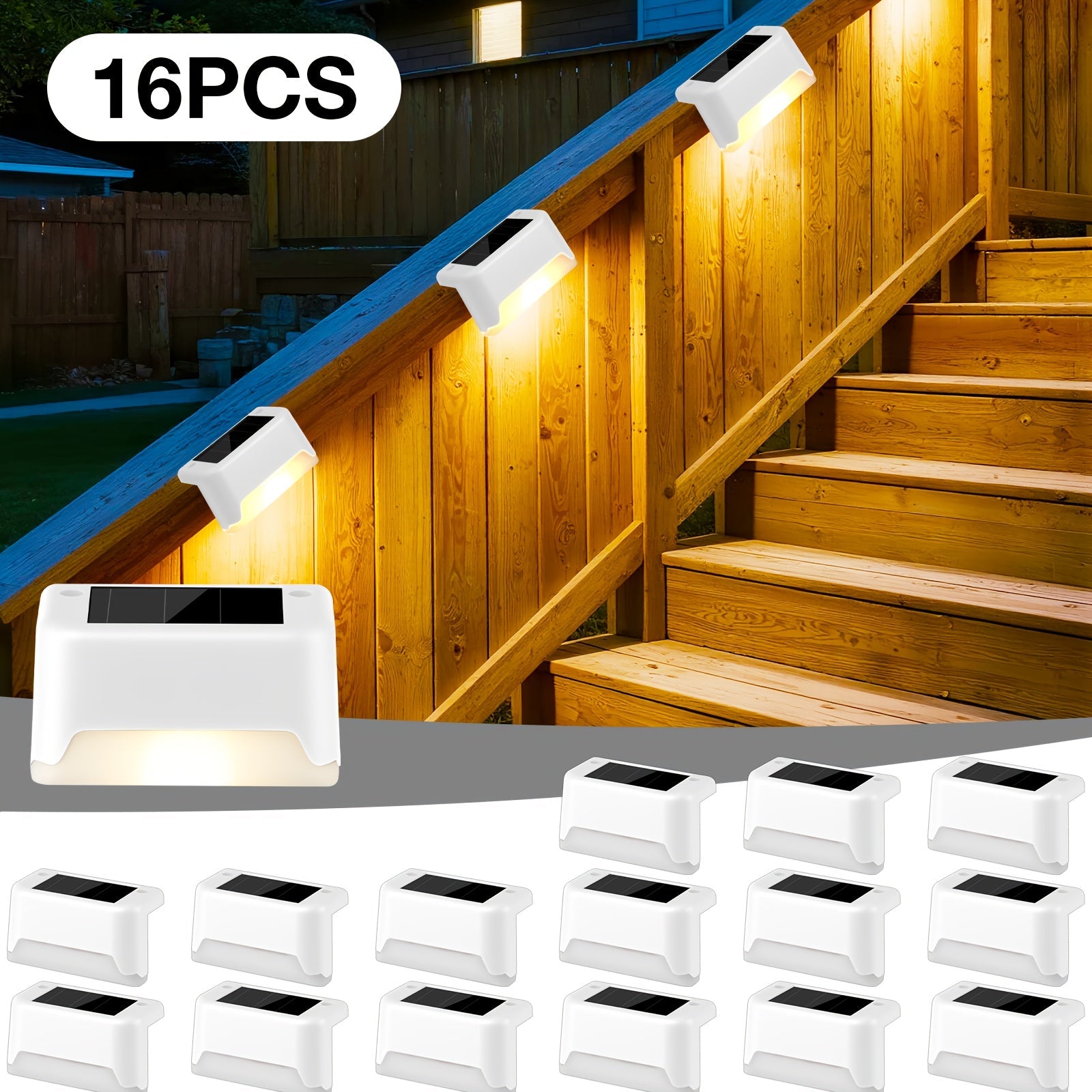 Solar Step Lights IP65 Waterproof ¨C LED Deck Lights for Outdoor Stairs, Fence & Pathway, Auto On/Off Dusk to Dawn, 12-Hour Night Lighting for Garden, Patio, Driveway & Commercial Spaces
