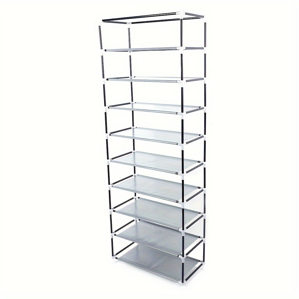 Shoe Rack with Dustproof Cover 10 Layers 9 Cubbies ¨C Large Capacity Non-Woven Shoe Organizer for Entryway, Closet & Bedroom ¨C Space-Saving Steel Frame Shoe Shelf, Easy Assembly