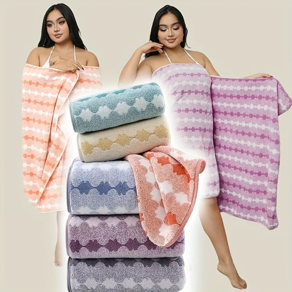 Extra Large Bath Towel Set 4 Piece for Women - 300GSM Ultra Soft Quick Dry Absorbent Solid Color Hand Towels | Orange Green Blue Purple Pink | Spa Yoga Fitness Gym Bathroom Gift