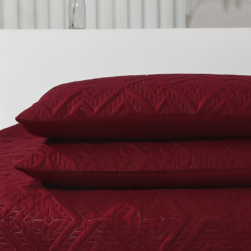 Bedspread Set 3 Piece Striped Rhombus Pattern Soft Breathable Bed Cover with 2 Pillowcases Lightweight Comforter Alternative Bedding Set for Bedroom Dorm Room
