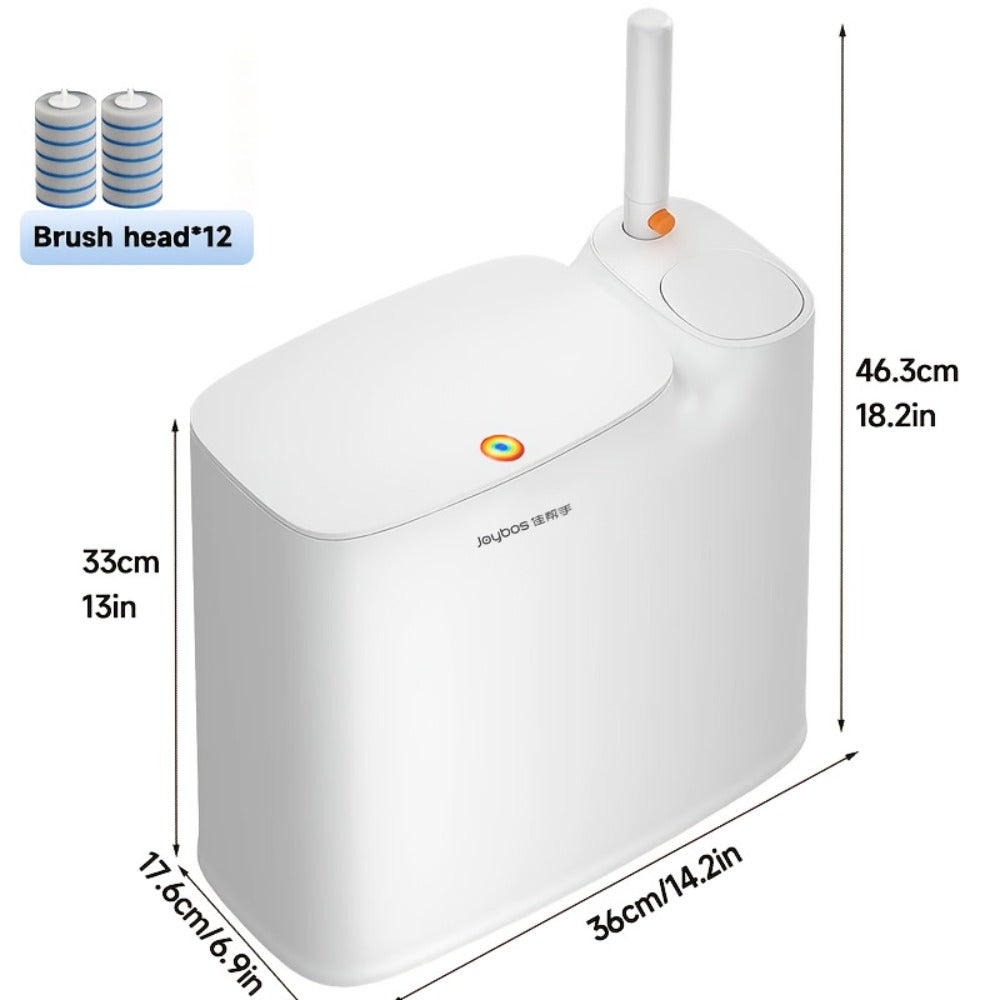 Toilet Brush and Trash Can 2-in-1 Set - Disposable Brush Heads Slim 7.7L Bathroom Waste Bin with Push Lid Hygienic No-Touch Cleaning System Space Saving ABS Plastic | White | RV Apartment Small Bathroom