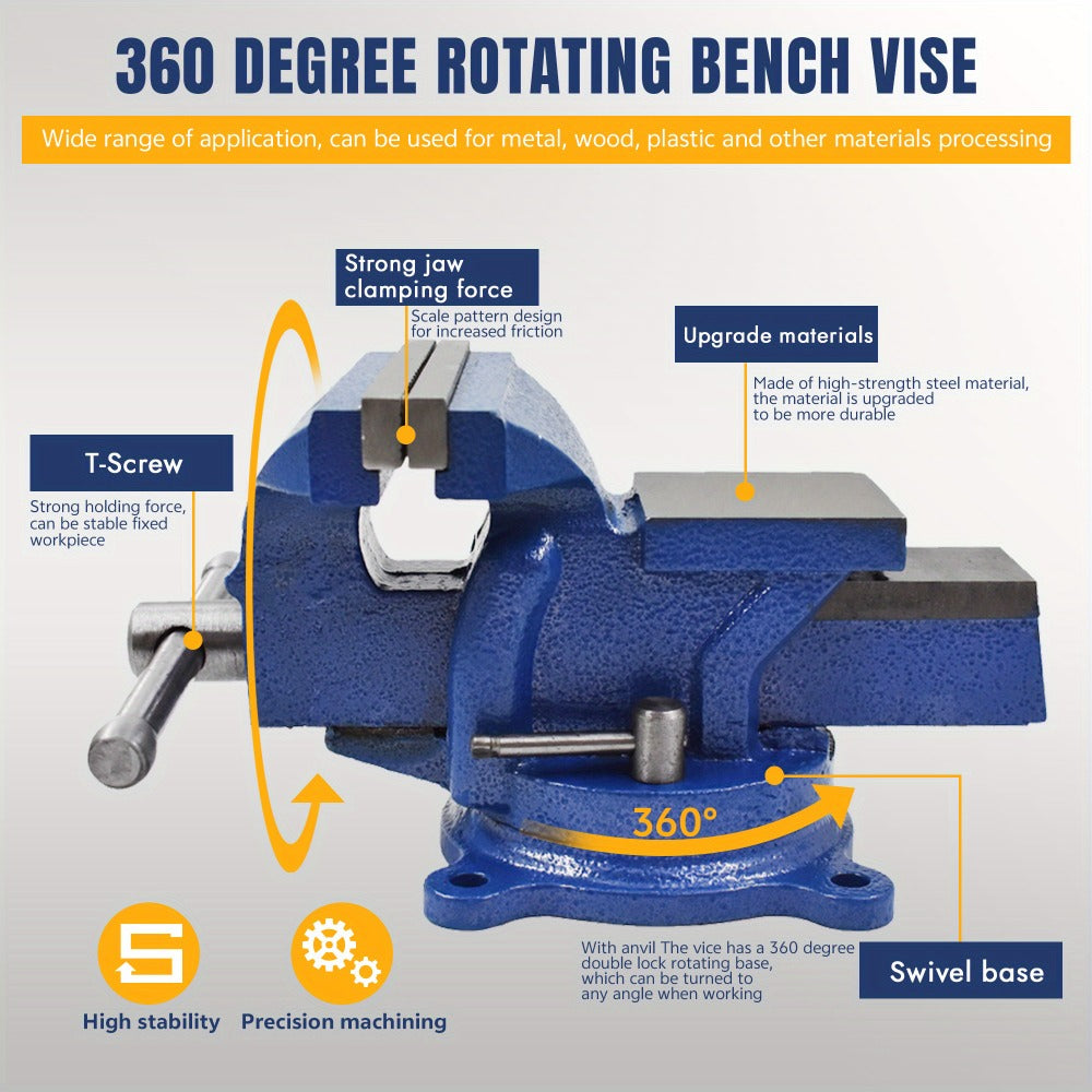 Bench Vise 5-Inch 360-Degree Swivel Base ¨C Heavy-Duty Cast Iron Tabletop Vise with Pipe Jaws & Anvil, Locking Mechanics Clamp for Woodworking, Metalworking, Soldering & DIY