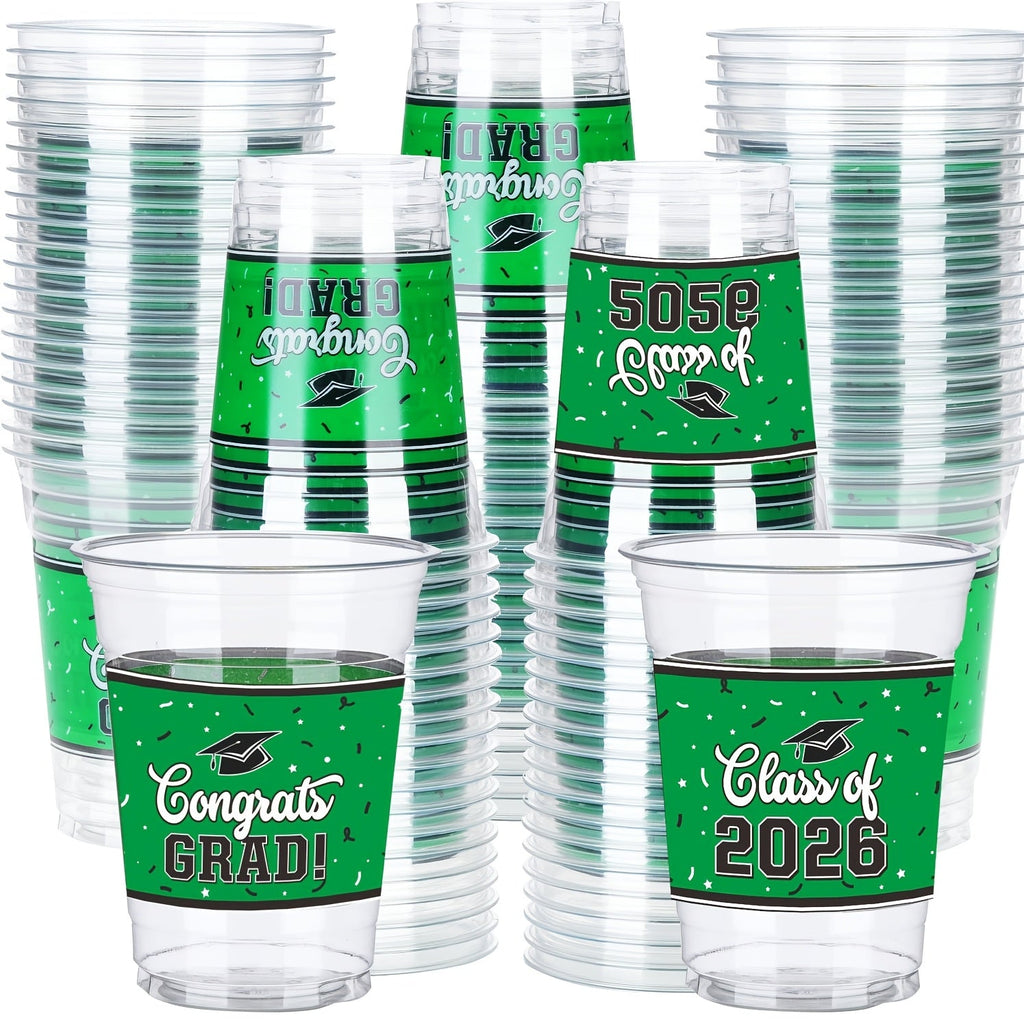 100Pcs Graduation Party Cups Class of 2026 Disposable Plastic Cups Congrats Grad Celebration Tableware Party Supplies