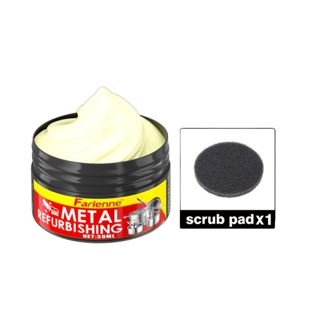 Metal Polishing Paste with Sponge Chrome & Stainless Steel Polish Gloss Agent No Residue Coconut Oil Formula for Painted Metals Car Jewelry Household