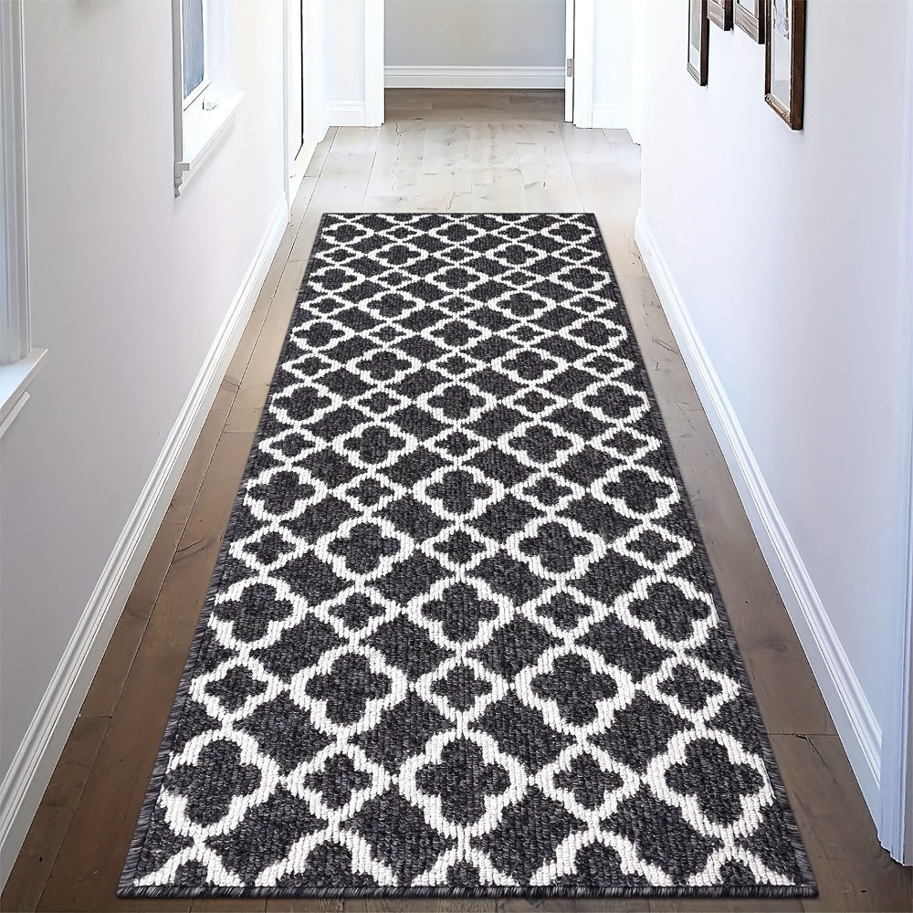 Runner Rug Moroccan Trellis Non-Slip ¨C Machine Washable Hallway Carpet for Entryway, Kitchen & Bathroom ¨C 100% Polypropylene Long Floor Rug, Black & Gray, 2x6, 2x8, 2x10 Ft