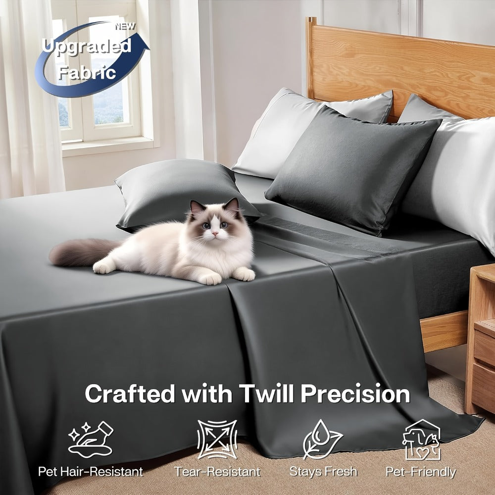 Cooling Bed Sheet Set 6 Piece Ultra Soft Deep Pocket 17 Inch Double Stitching for Hot Sleepers Twin Full Queen King Multiple Colors