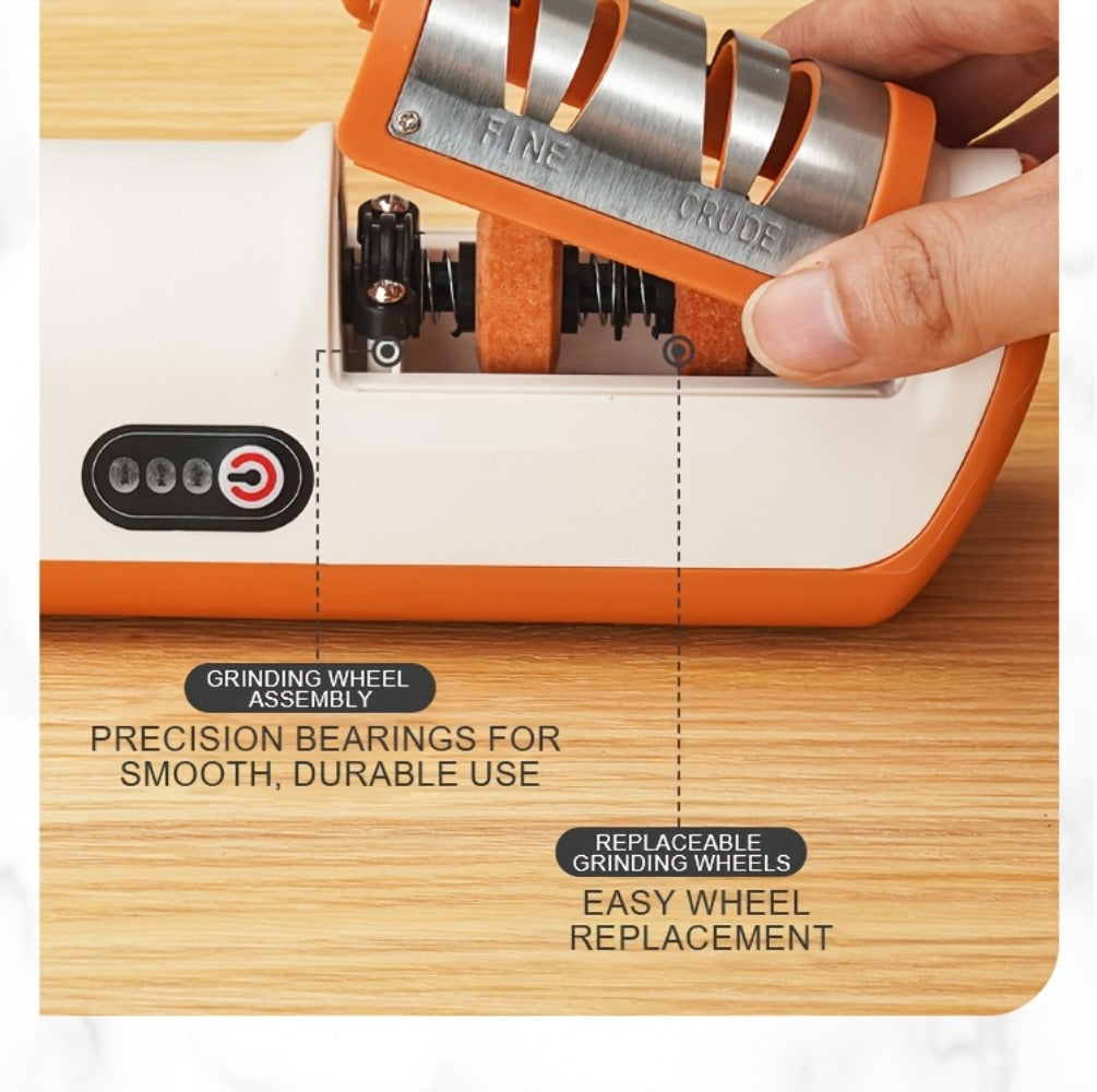 Electric Knife Sharpener 2-Stage ¨C Automatic Professional Kitchen Knife Sharpener with Built-In Guides & Sanding Wheel for All Knives, Santoku, Fillet, Chef & Hunting Blades