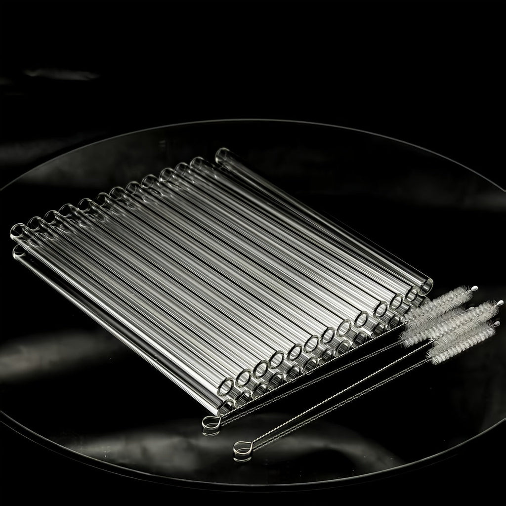 Glass Straws Reusable 12 Pack with Cleaning Brushes - Borosilicate Glass Drinking Straws 6 or 8 Inch, Clear & Colorful, Thick 12mm, Dishwasher Safe for Smoothies, Juice, Coffee & Cocktails