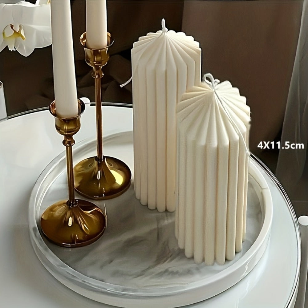 Ribbed Soy Wax Pillar Candles 2-Pack White - 20 Hour Burn Cylindrical Candles for Home Decor, Wedding, Christmas, Valentine's Day & Birthday