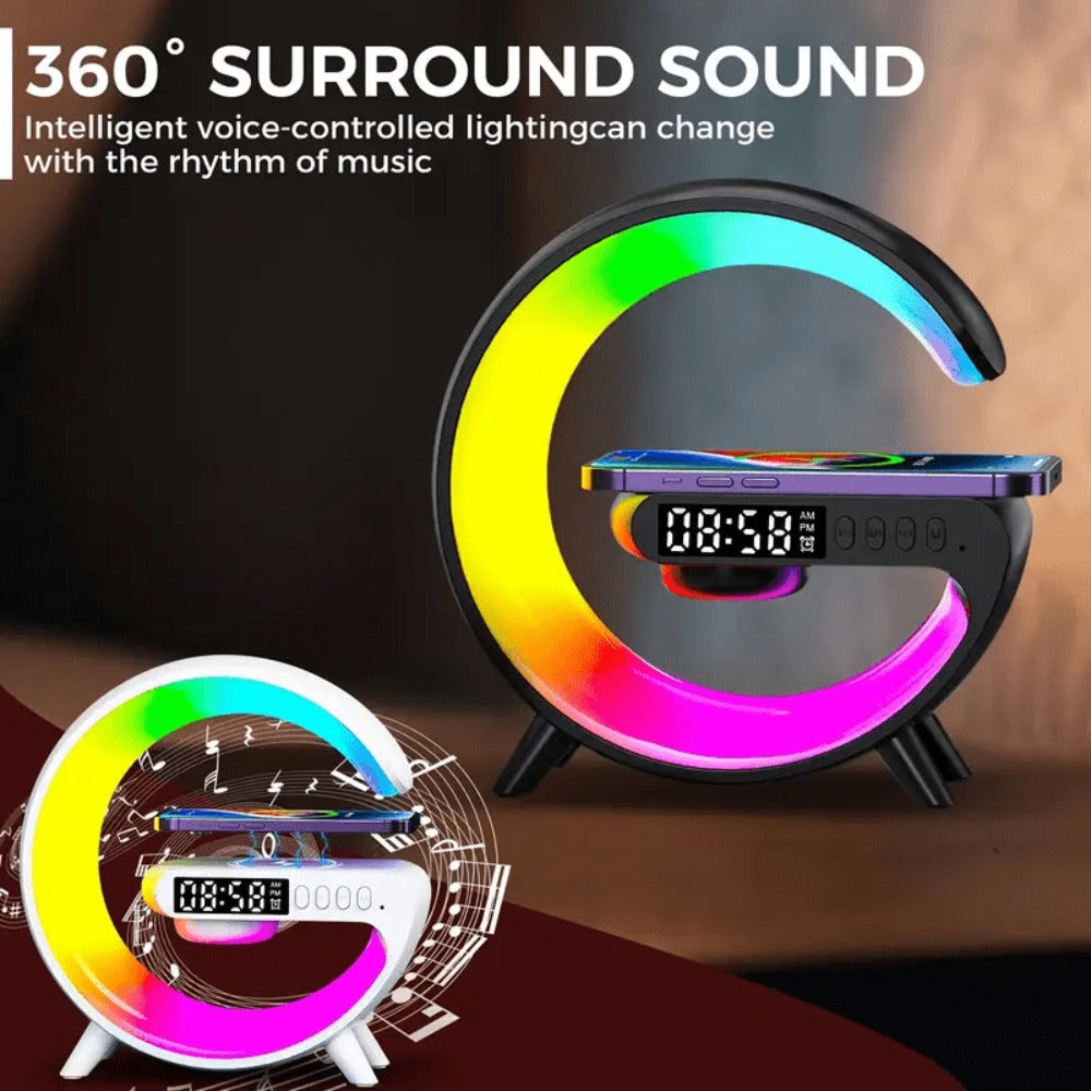 Wireless Charger with RGB Night Light ¨C 4-in-1 Bluetooth Speaker Alarm Clock Wake Up Light, 256 RGB Colors, Qi Fast Charging for iPhone Samsung, Bedside Nightstand Lamp