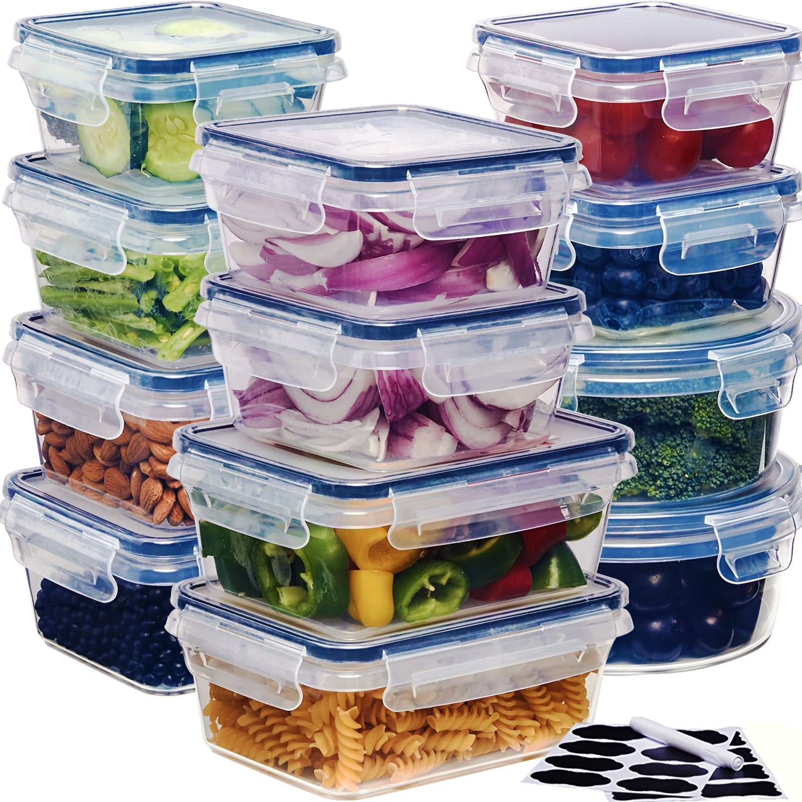 Food Storage Containers Set BPA-Free Airtight ¨C Meal Prep Containers with Easy-Snap Lids Labels & Marker 24 48pcs Pantry Kitchen Organizer