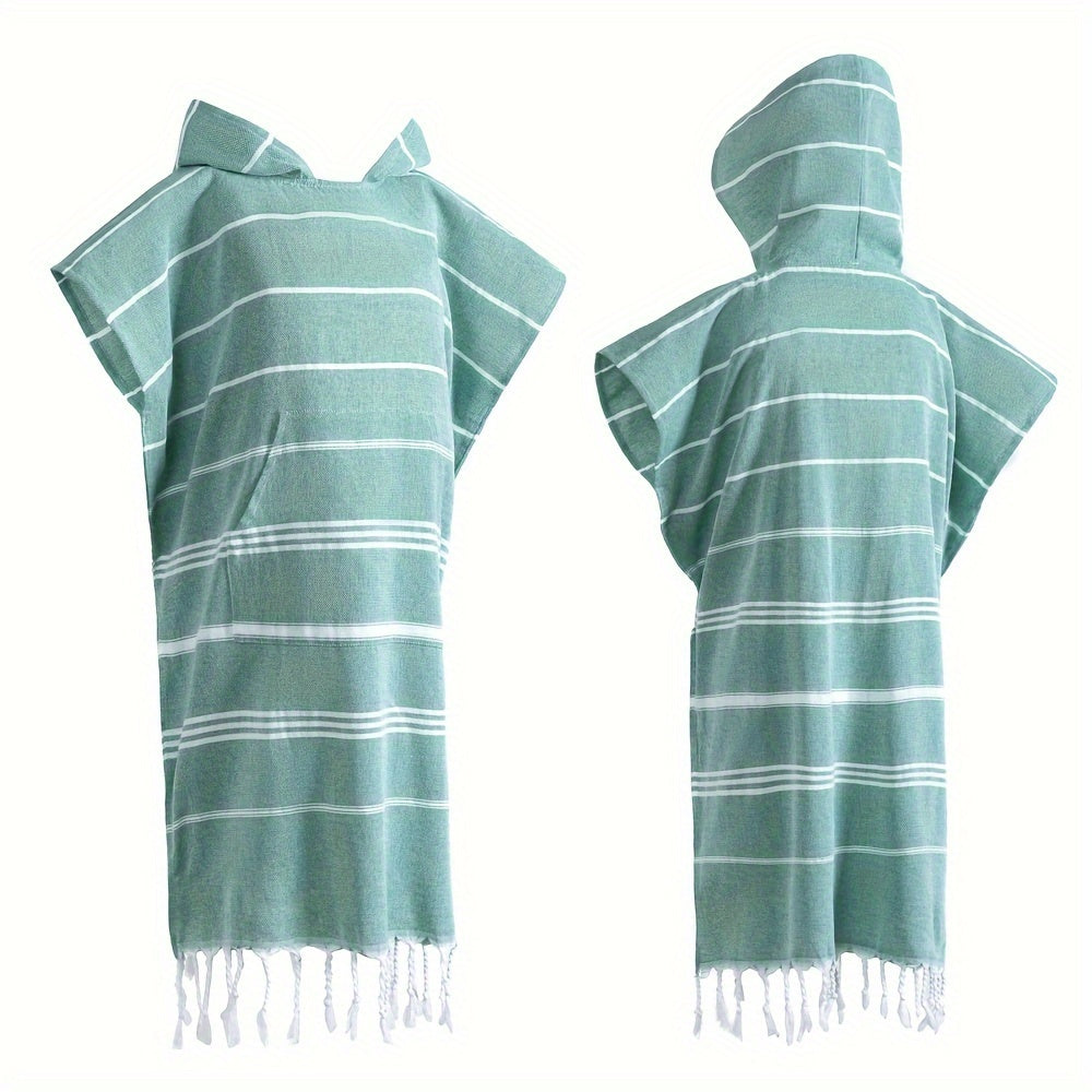 Hooded Beach Poncho Turkish Cotton Quick Dry Sandproof - Wearable Surf Changing Towel Lightweight Thin Bathrobe | S & L | Blue Green Purple Pink Gray | Swimming Diving Surfing Beach Essentials