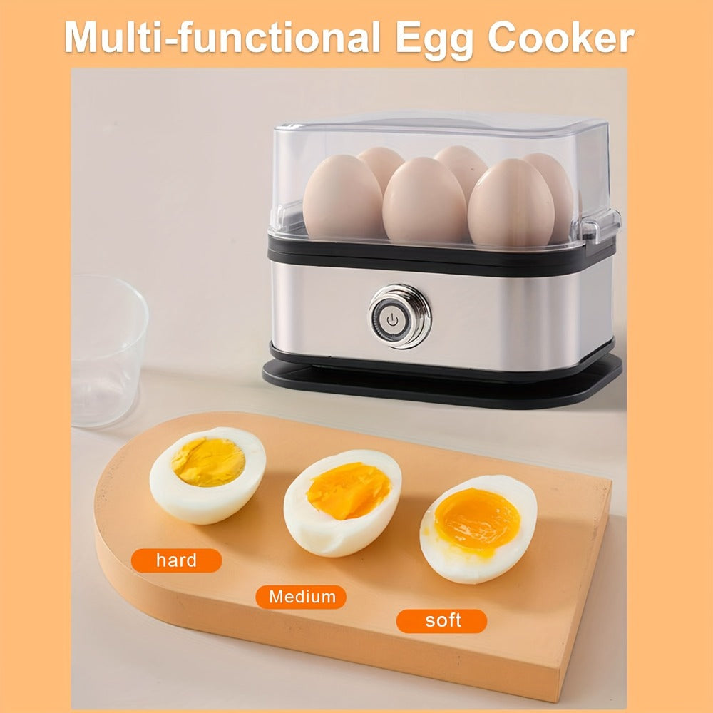 Rapid Electric Egg Cooker 6-Egg Capacity, 304 Stainless Steel Egg Boiler & Steamer for Hard, Medium & Soft Boiled Eggs, Auto Shut-Off with Audible Alarm, Compact Egg Poacher for Home Kitchen, Black