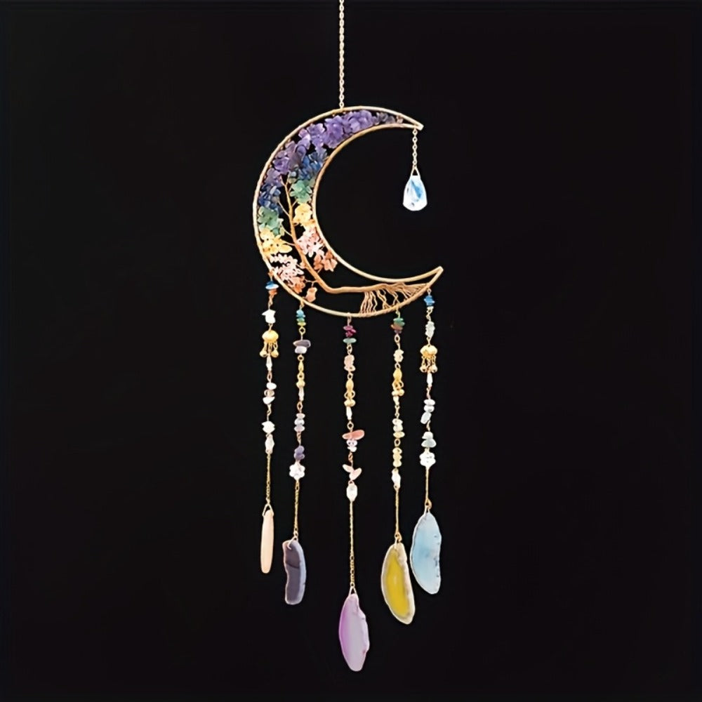 Dreamcatcher Moon Suncatcher Wall Hanging ¨C Handmade Boho Wind Chime Pendant for Indoor Outdoor Garden, Courtyard & Party Decor ¨C Christmas & Birthday Gift