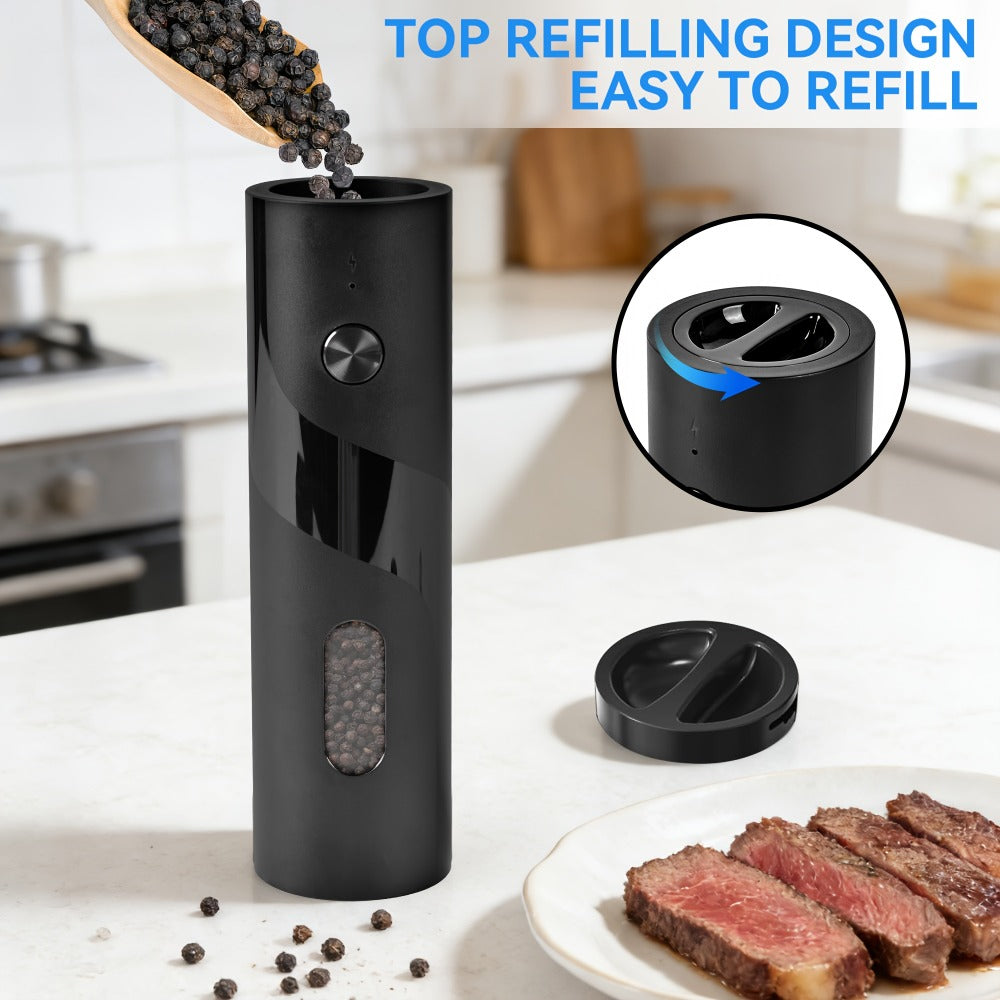 Electric Pepper Grinder Set of 2, Rechargeable with Charging Base, 6 Adjustable Coarseness Settings, Built-in LED Light & ABS Motor ¡ª Salt & Pepper Mill for Peppercorns & Spices, Brush Included