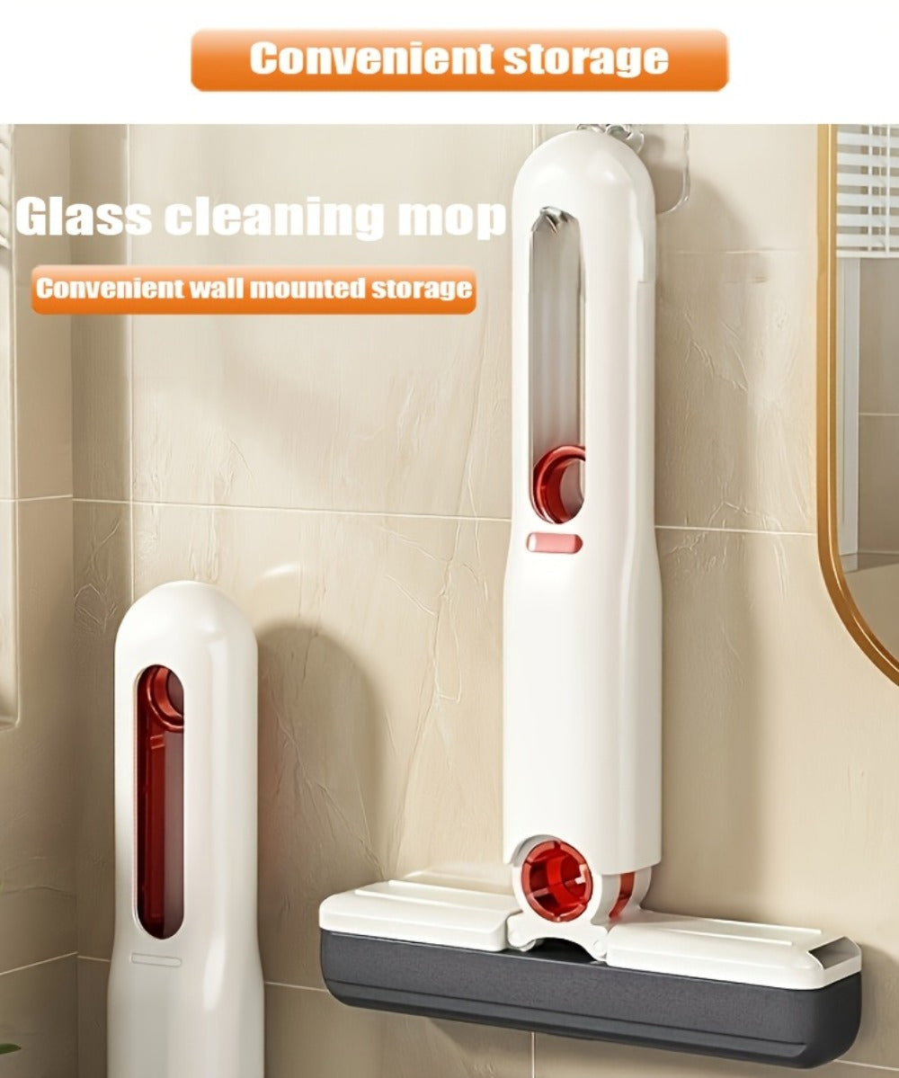 Mini Sponge Mop with Adjustable Handle & 4 Reusable Heads ¨C Self-Squeezing Portable Cleaning Mop for Bathroom, Kitchen, Car & Window