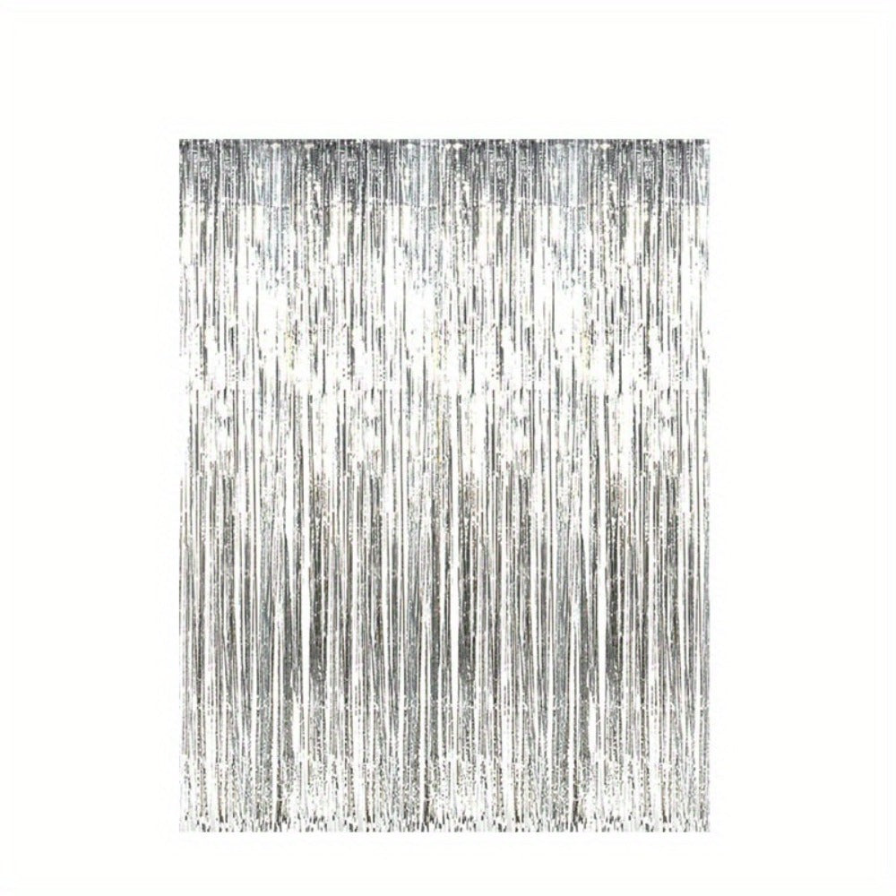 Tinsel Foil Backdrop 6 Packs Metallic Glitter Tassel Curtain ¨C Silver Laser Rain Streamer for Party Photo Booth Birthday Wedding Holiday Doorway Decoration