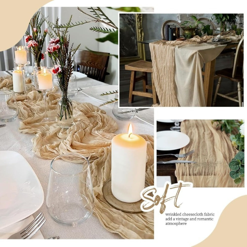 Cheesecloth Table Runner 6 Pack | Boho Gauze Semi-Sheer Fabric 21.7¡Á72.8 Inch for Wedding, Baby Shower & Farmhouse Decor