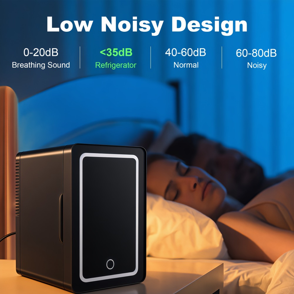Mini Fridge 1.59 Gal 9-Can - AC/DC Portable Cooler & Heater, Silent Thermoelectric Refrigerator for Skincare, Drinks & Cosmetics, Bedroom, Office, Dorm, Desk, Car & Travel