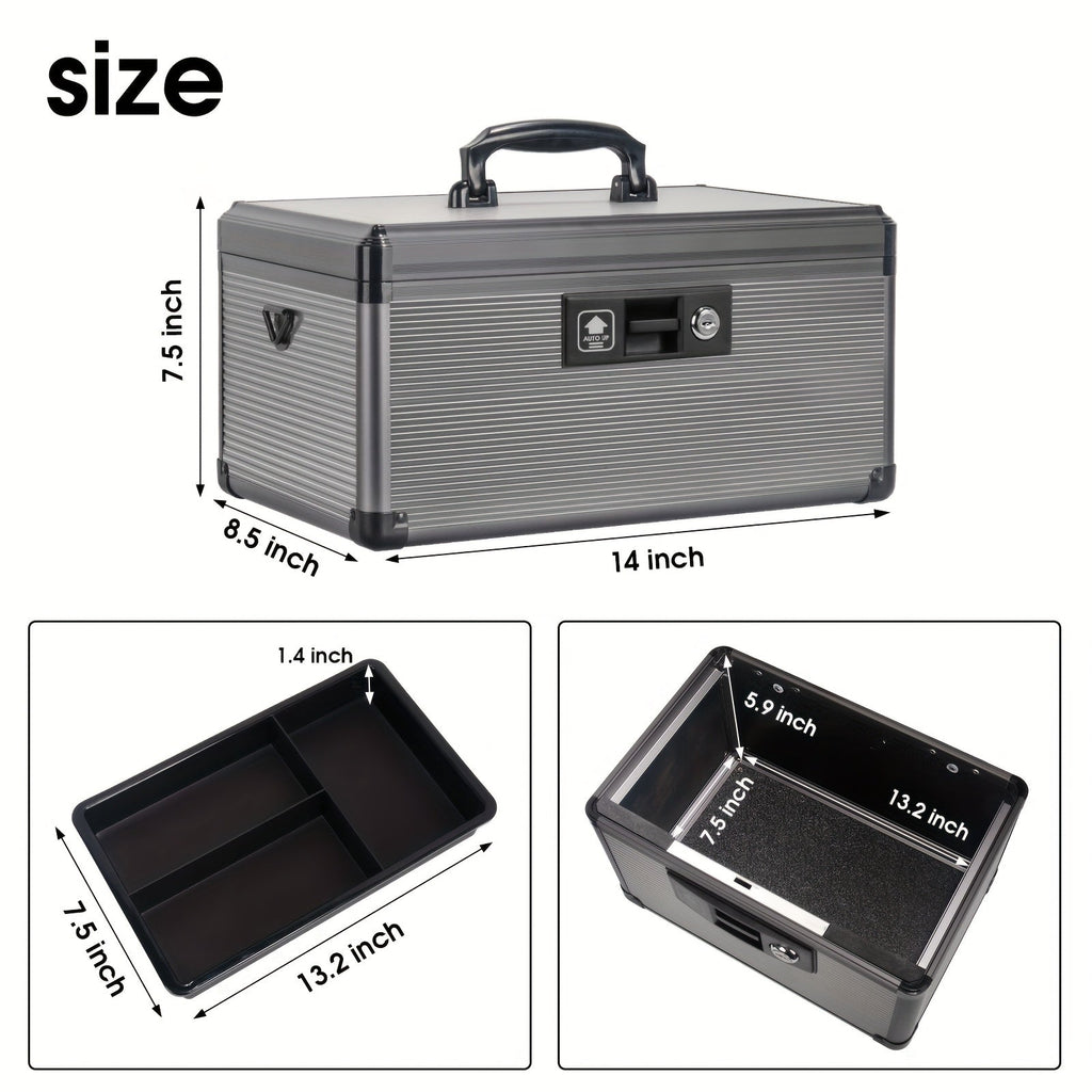 Aluminum Alloy Lockable Medicine Box ¨C Double Layer Large Capacity Storage Box with Key Lock, Handle & Tray for Medicines, Documents & Valuables, 10¡±/12¡±/14¡±/16¡± Home Security Box