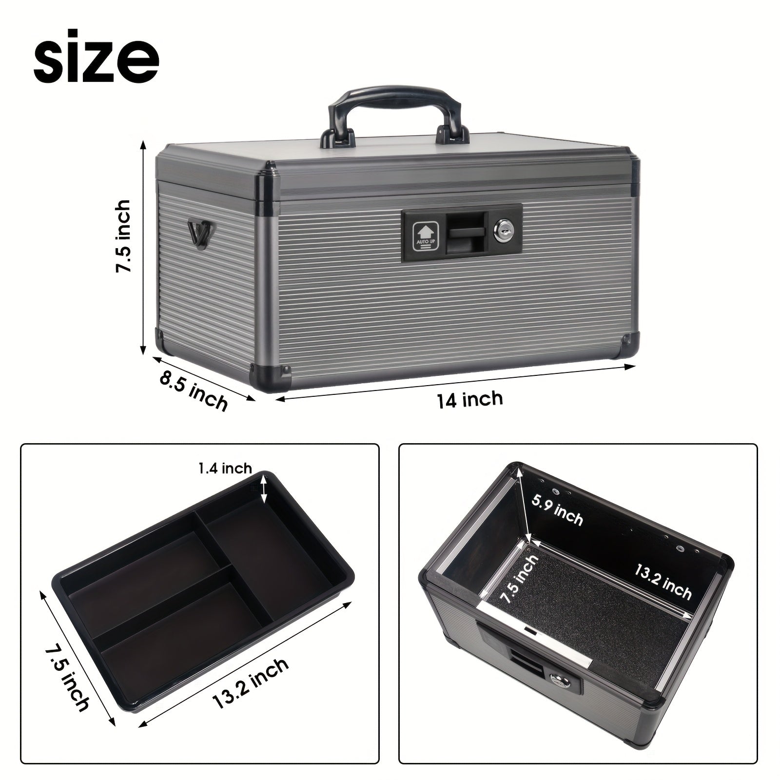 Aluminum Alloy Lockable Medicine Box ¨C Double Layer Large Capacity Storage Box with Key Lock, Handle & Tray for Medicines, Documents & Valuables, 10¡±/12¡±/14¡±/16¡± Home Security Box