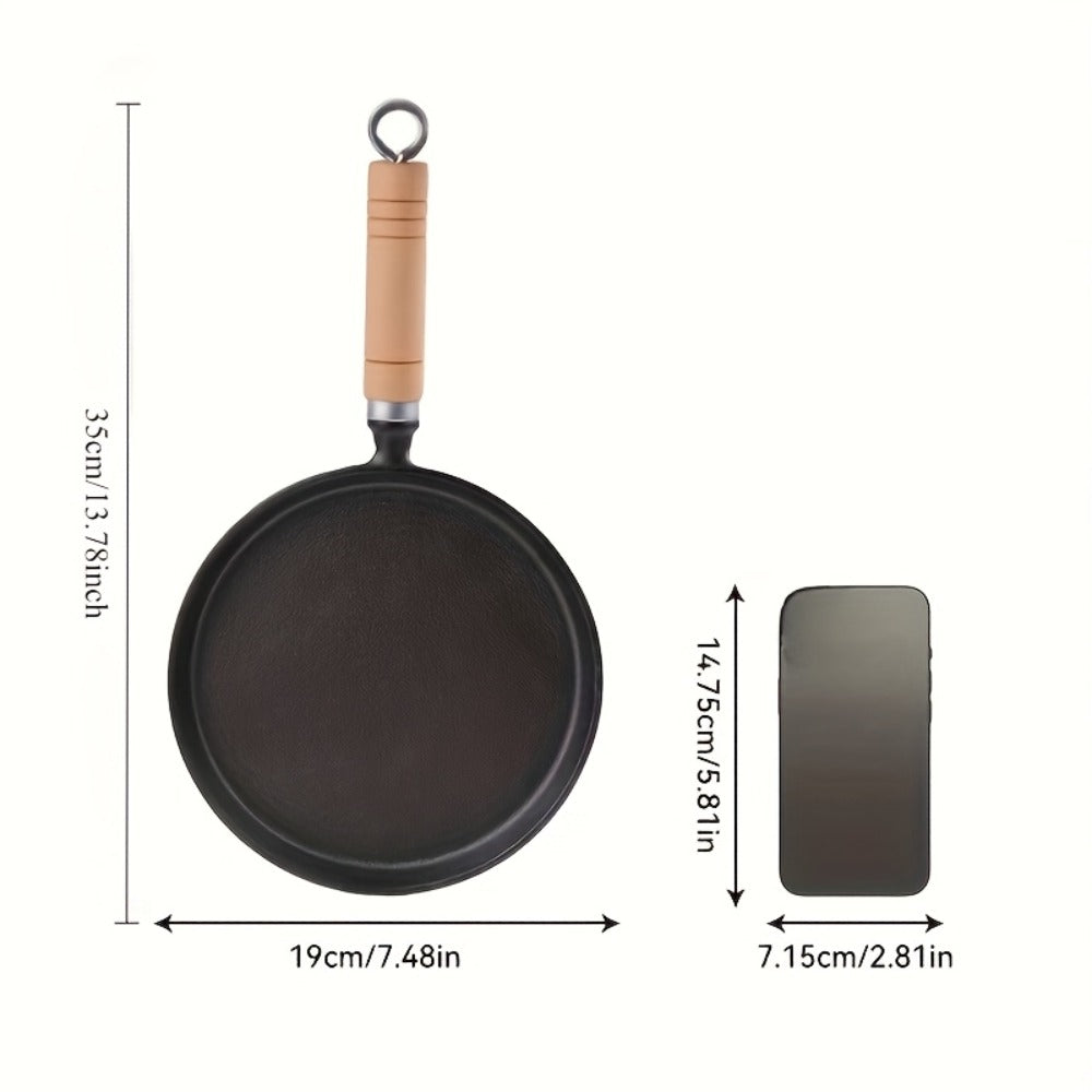 Mini Cast Iron Frying Pan 4.7 Inch with Wooden Handle for Omelets Pancakes Crepes - Non-Stick Skillet Even Heat Distribution Durable Kitchen Cookware