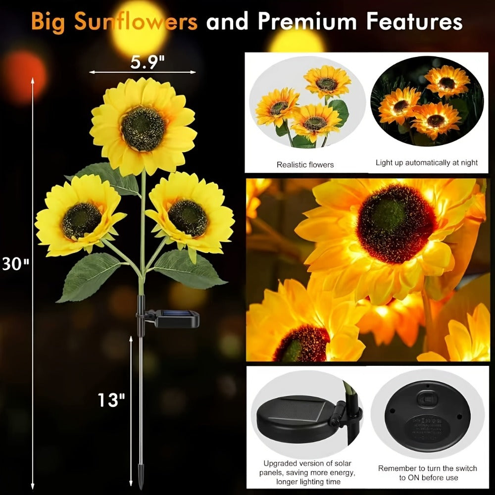 Solar Garden Lights Sunflower LED Outdoor Stake Lights 3-in-1 IP44 Waterproof Solar Powered Lawn Path Landscape Lights for Patio Yard Garden Decor Mother's Day Housewarming Gift