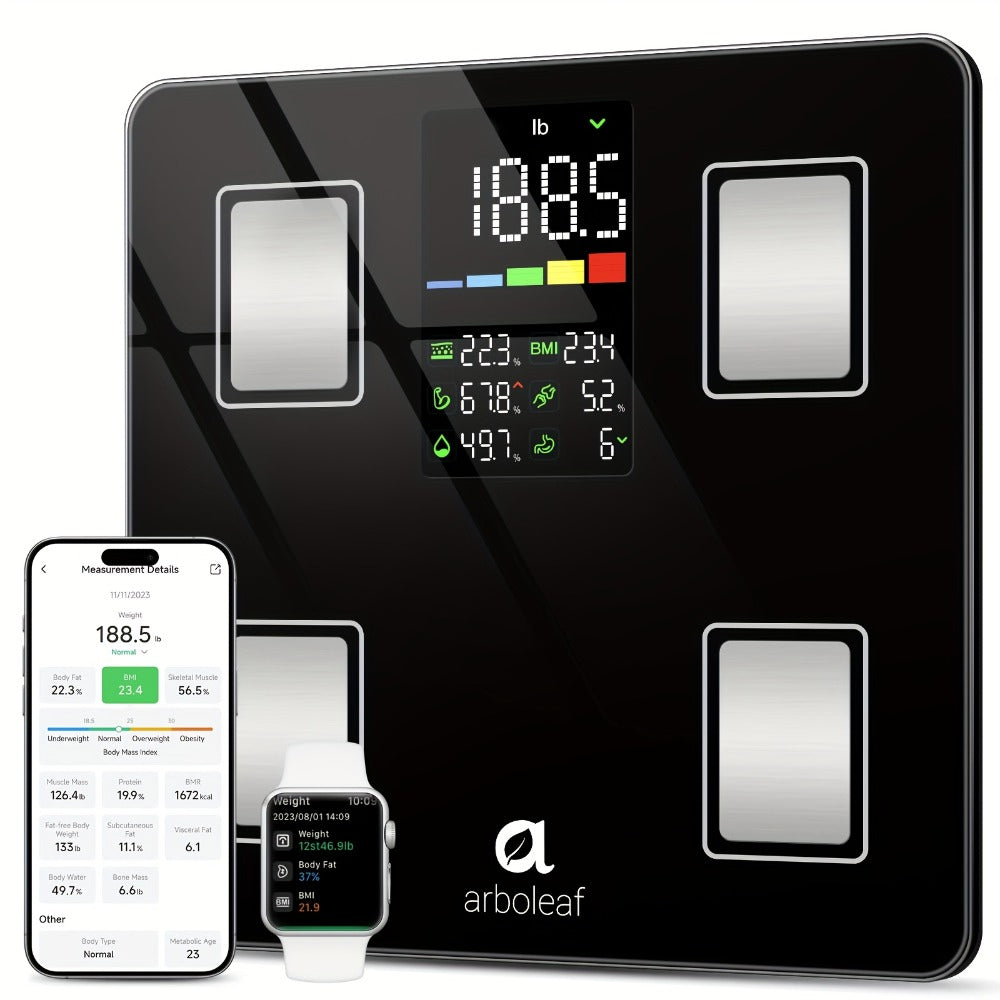 Smart Body Scale 14-in-1 ¨C Body Fat Scale with BMI, Muscle Mass & 14 Health Metrics, Wireless Bluetooth App Sync, Auto Recognition, 500 lb Capacity, HD LED Display for Home & Gym Use