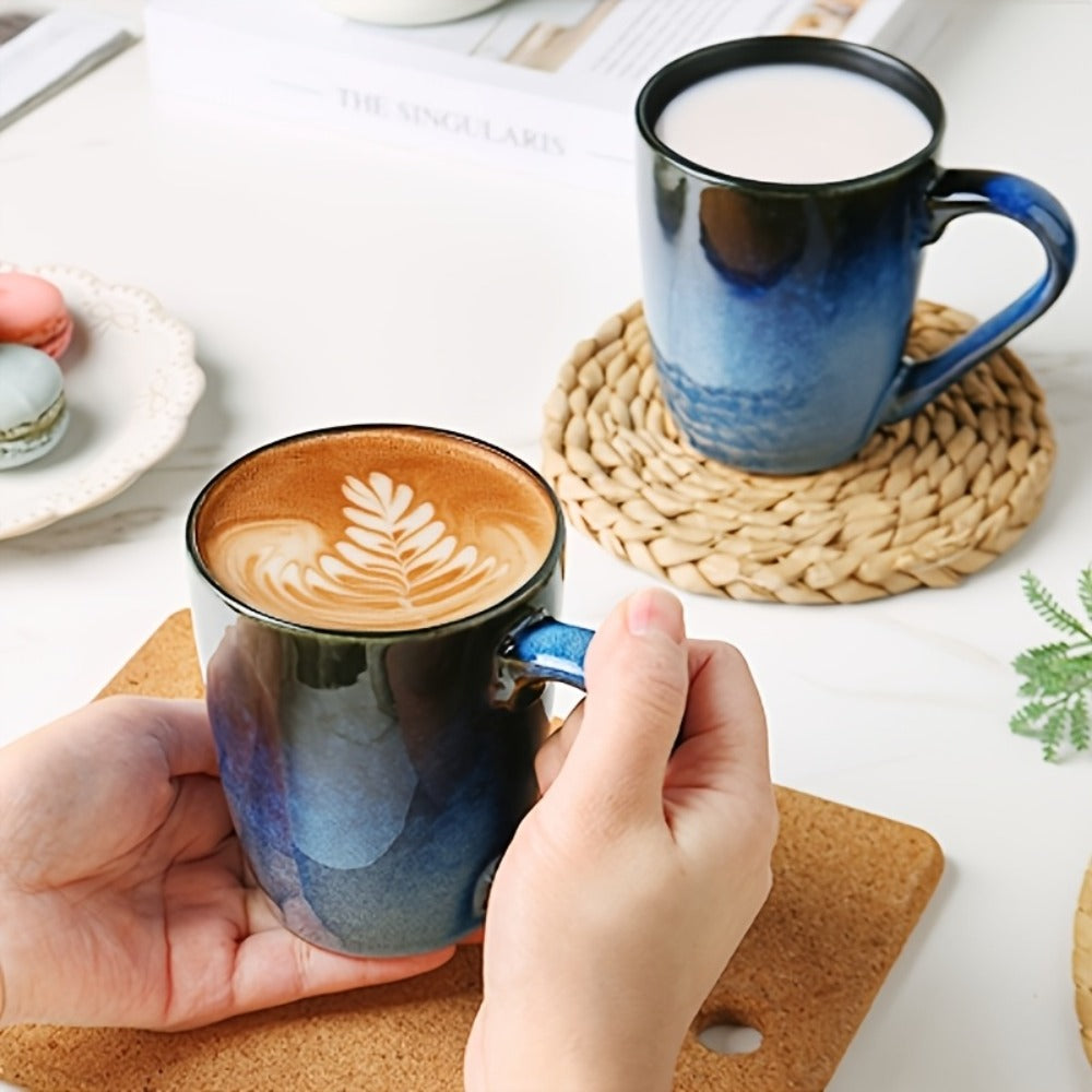 Gradient Blue Ceramic Mugs Set of 6 ¨C 14 Oz Reaction Glaze Coffee Mugs ¨C Durable Stain-Resistant Unique Design ¨C Perfect for Coffee, Tea & Gifting at Weddings, Parties & Holidays