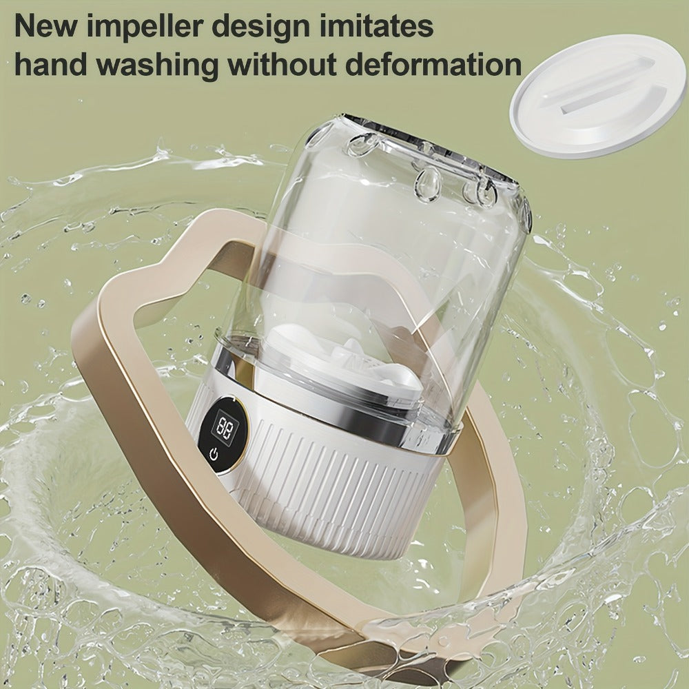 Portable Mini Washing Cup One-Button Start 2 Modes Impeller Hand-Wash Simulation Space-Saving Electric Mini Washer for Travel Camping Dorms Small Spaces White