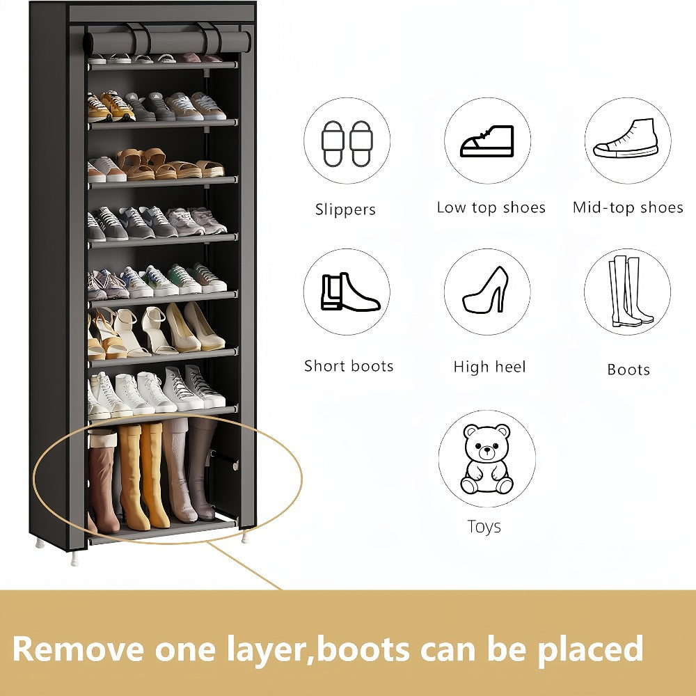 Shoe Rack with Dust Cover ¨C 6/8/10 Tier High-Capacity Space Saving Shoe Organizer, Easy Assembly, 12mm Pipe, Entryway Closet & Wardrobe Storage Rack