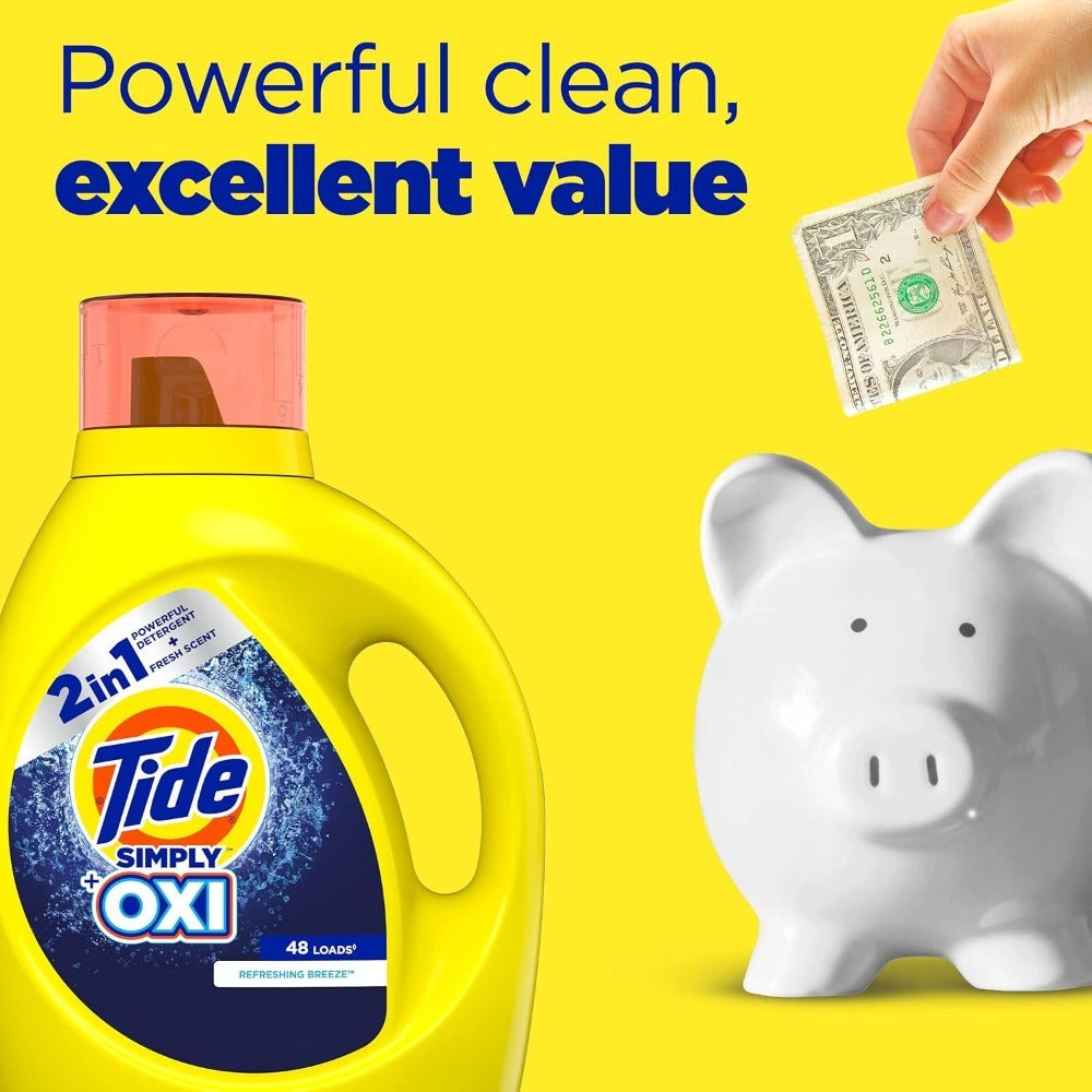 Tide Simply Plus Oxi Liquid Laundry Detergent Refreshing Breeze Scent OXI Boost Ultra Stain Release HE Compatible Works in Cold Water Pack of 12 Bottles 10 fl oz Each
