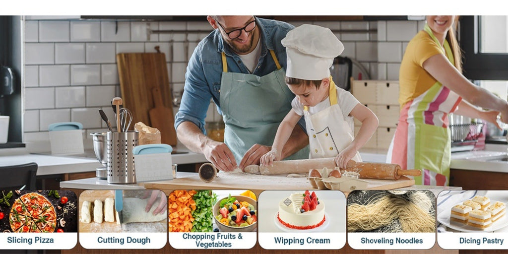 Dough Scraper Bench Scraper - Stainless Steel Dough Cutter with Silicone Handle & Measuring Scale, Multipurpose Pastry Scraper Pizza Spatula Baking Tool, Kitchen Gadget Gift, Blue Grey