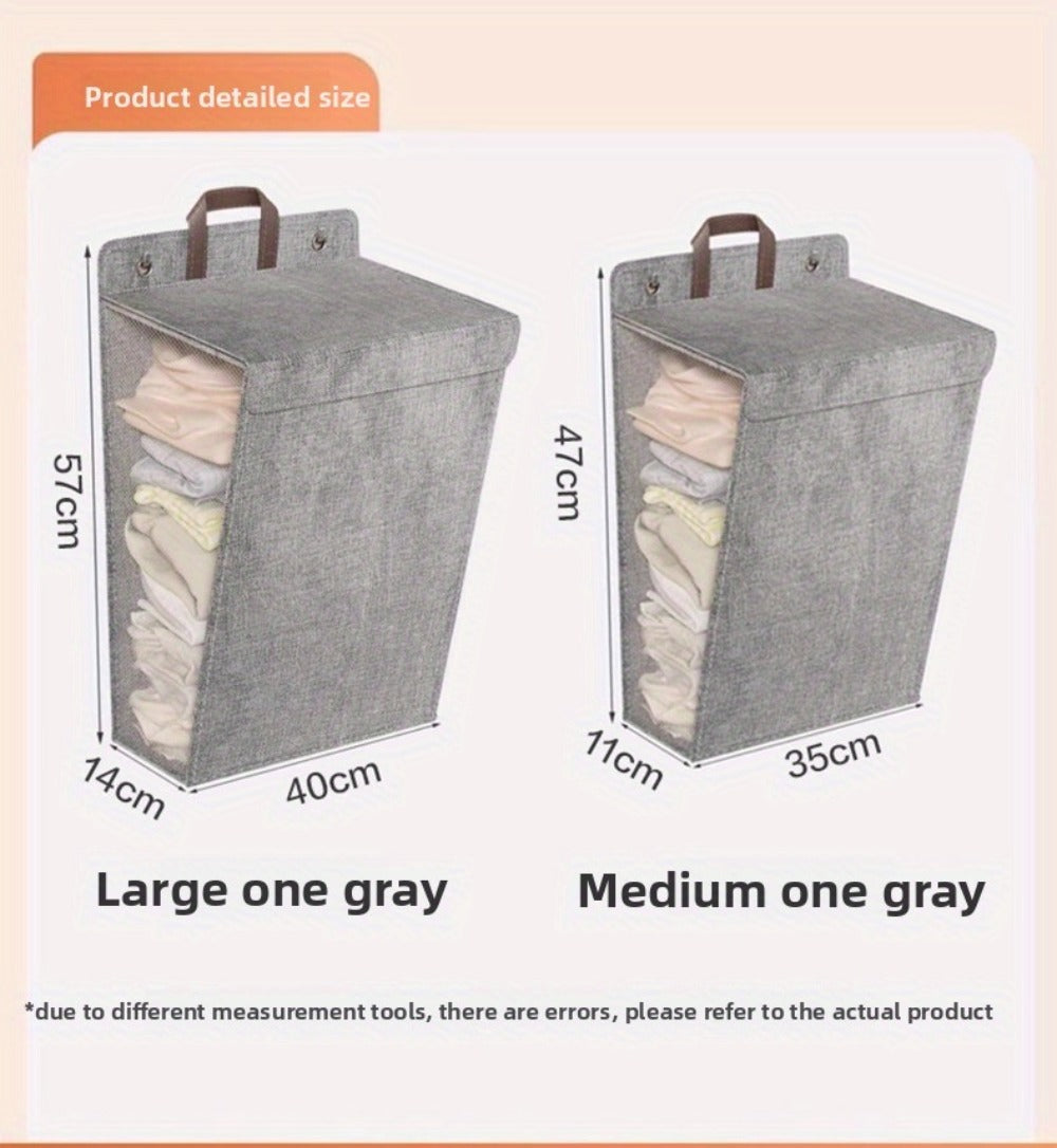 Wall Mounted Laundry Hamper Foldable Oxford Cloth with Lid | Space Saving Clothes Storage Basket for Bedroom Bathroom Living Room | Large 22x15 Inch Multi-Purpose Organizer Gray