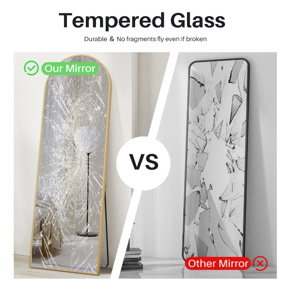 Full Length Mirror Floor Standing, Arched & Rect Body Mirror with Stand, Hanging or Leaning Wall Mirror, Aluminum Alloy Thin Frame for Bedroom Hotel Bathroom