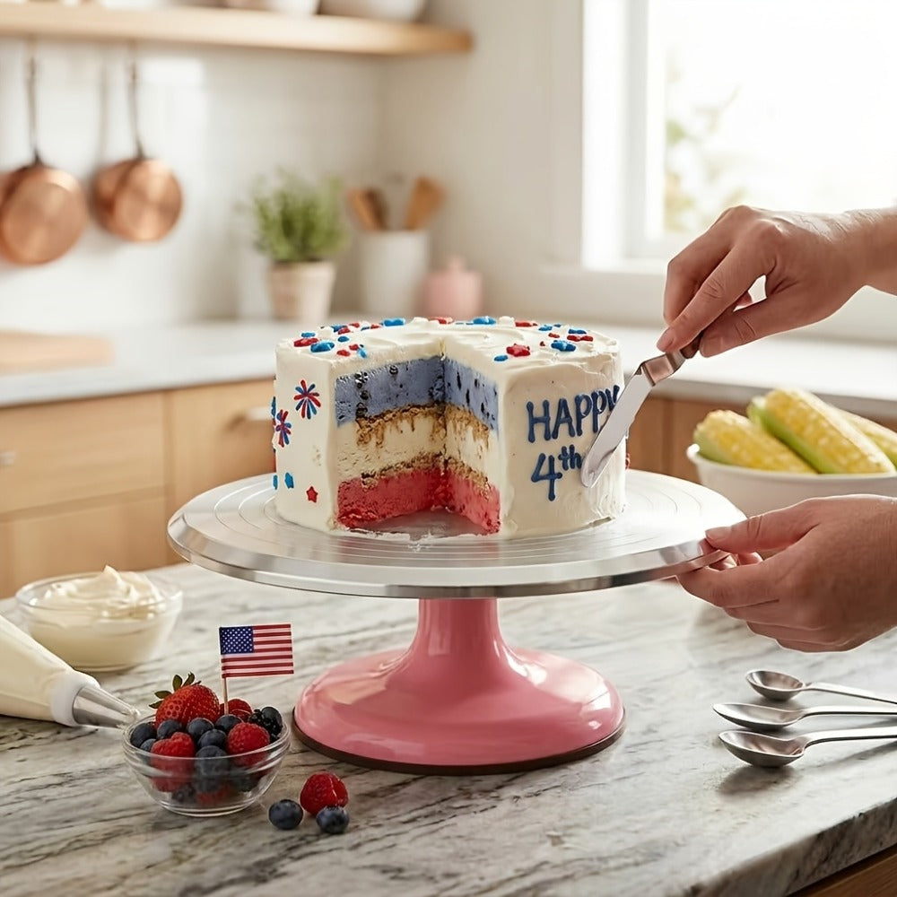 Cake Turntable Stand 10 Inch Aluminum 360 Degree Smooth Rotation with Frosting Spatula - Heavy Duty Rotating Cake Decorating Stand for Baking Birthday Wedding Holiday Desserts, Non-Slip Base Baking Supplies
