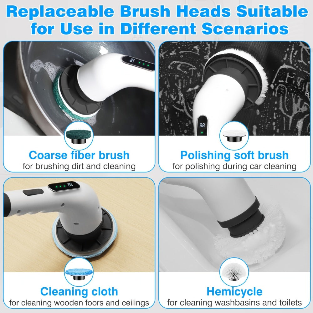 Electric Spin Scrubber with 7 Brush Heads & Adjustable Handle ¨C Dual-Speed Cordless Power Scrubber for Bathroom, Tub, Tile, Floor & Shower Cleaning