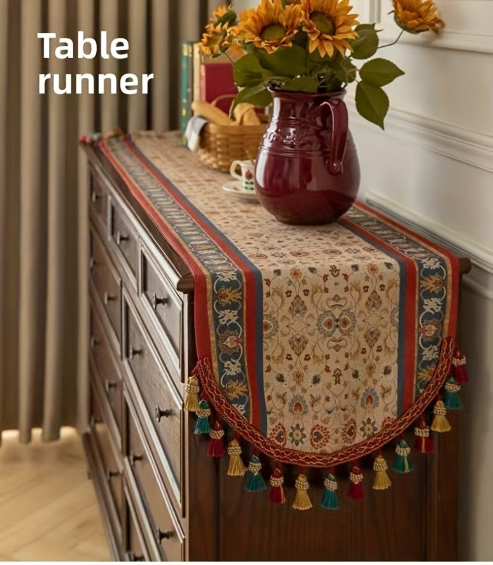 Boho Table Runner with Tassels | American Retro Style for Dining Table, Tea Table & TV Cabinet