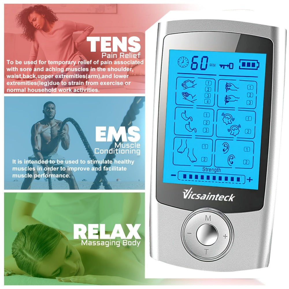 Portable TENS EMS Unit Muscle Massager ¨C 16 Modes 20 Intensity Levels, 4 Electrodes for Back, Shoulder, Leg & Foot Pain Relief, Rechargeable Physical Therapy Device for Men & Women