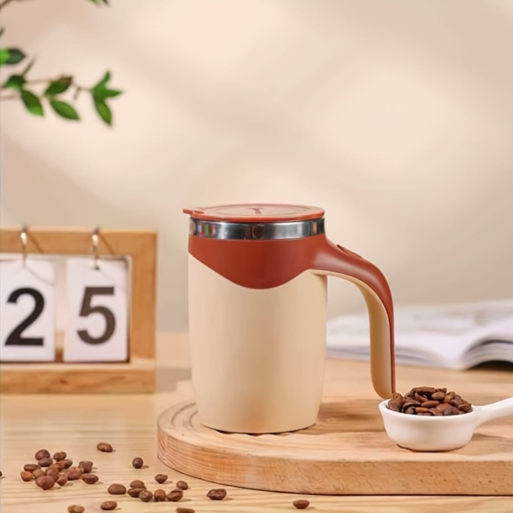 Self Stirring Coffee Mug 8.45oz - Auto Mixing Cup One-Button Start for Coffee Milk Protein Powder, Reusable Travel Mug Brown Cream