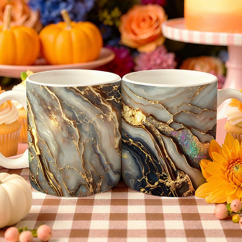 Agate Golden Vein Coffee Mug 11 Oz ¨C Luxury Marble Pattern Ceramic Cup for Home & Office ¨C Elegant Gift for Birthday, Mother's Day & Christmas ¨C Black, White & Pink