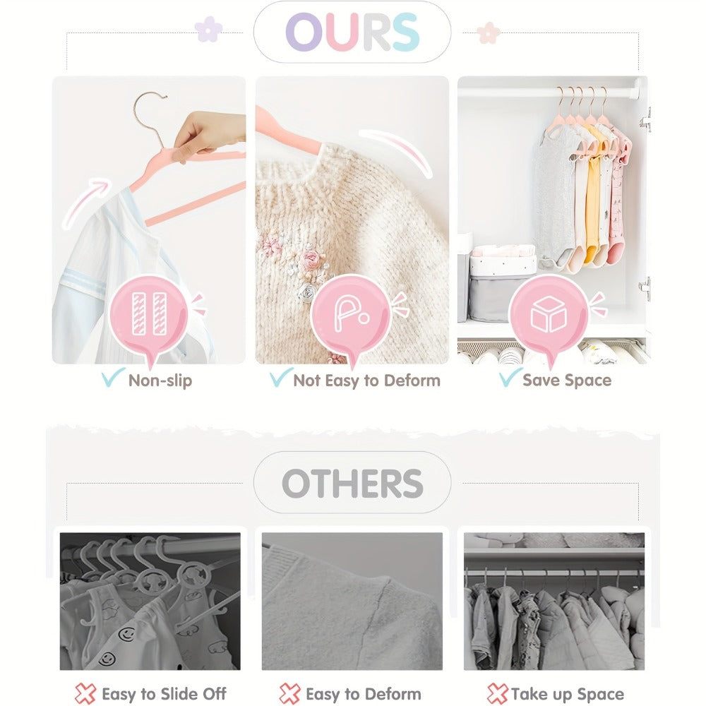 Baby Hangers Pink Velvet Non-Slip Nursery Closet Kids Clothes Hangers with Size Dividers for Infant Toddler Girls Boys 50/30pcs