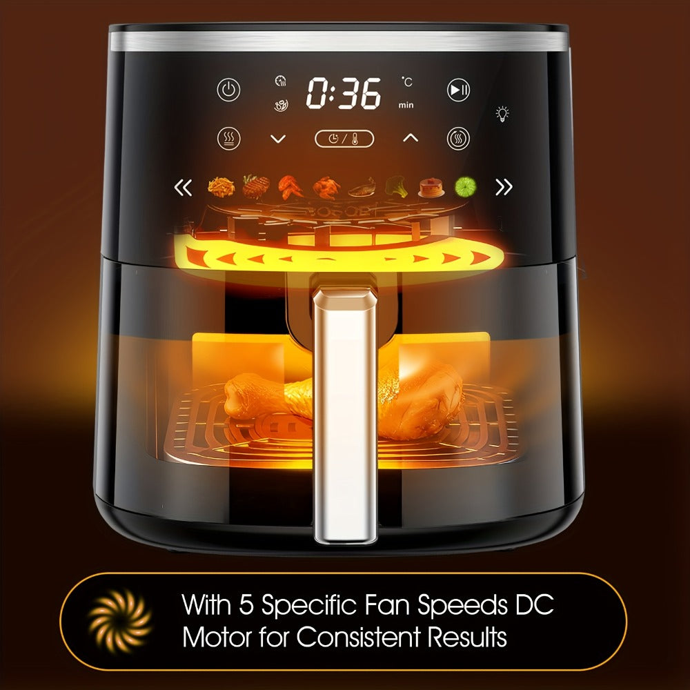 Air Fryer 6QT with 8 Preset Functions, Visible Window, Adjustable Temperature & Timer ¨C Large Capacity Oil-Free Cooker for Crispy Fries, Chicken, Vegetables & More, Easy to Clean Home Kitchen