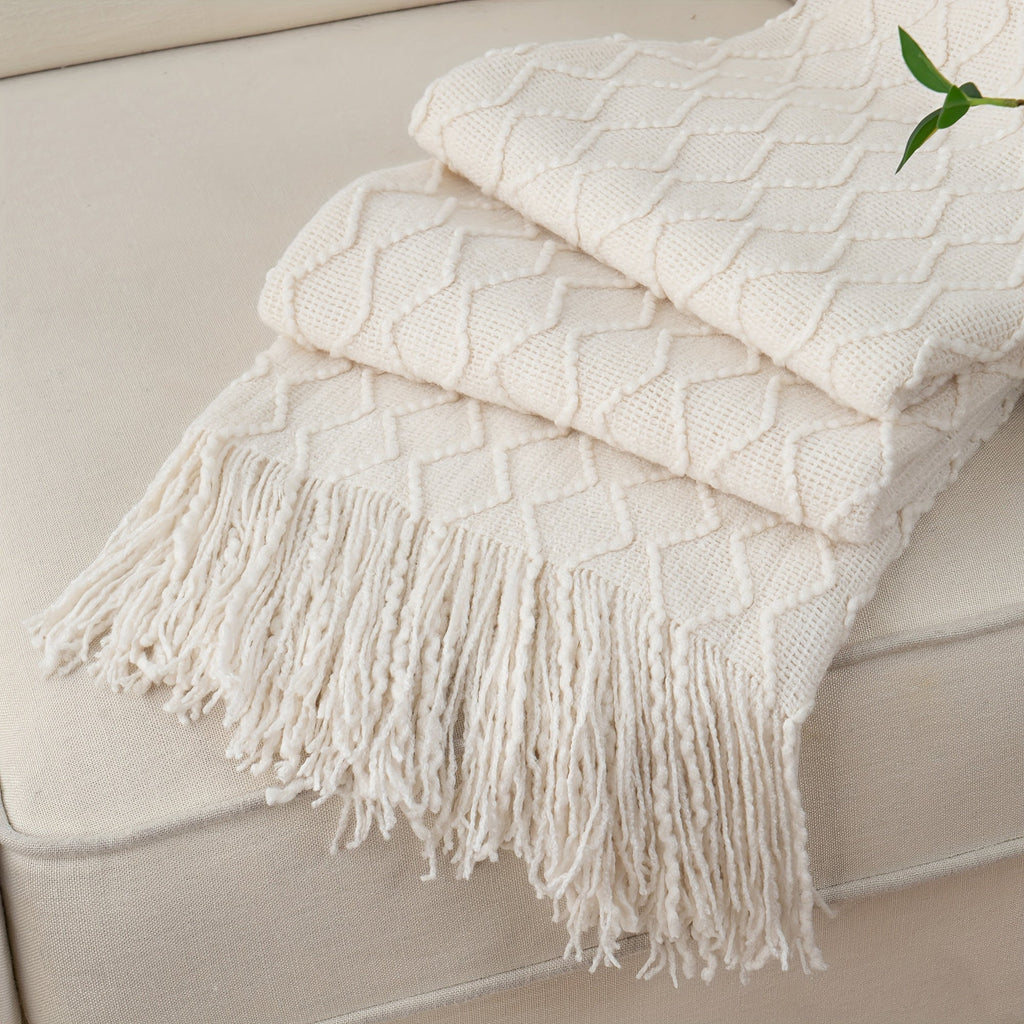 Tassel Throw Blanket ¨C Soft Lightweight Decorative Fringe Throw for Couch, Chair, Bed & Sofa, 50¡±¡Á60¡±, 6 Colors, Boho Home Decor
