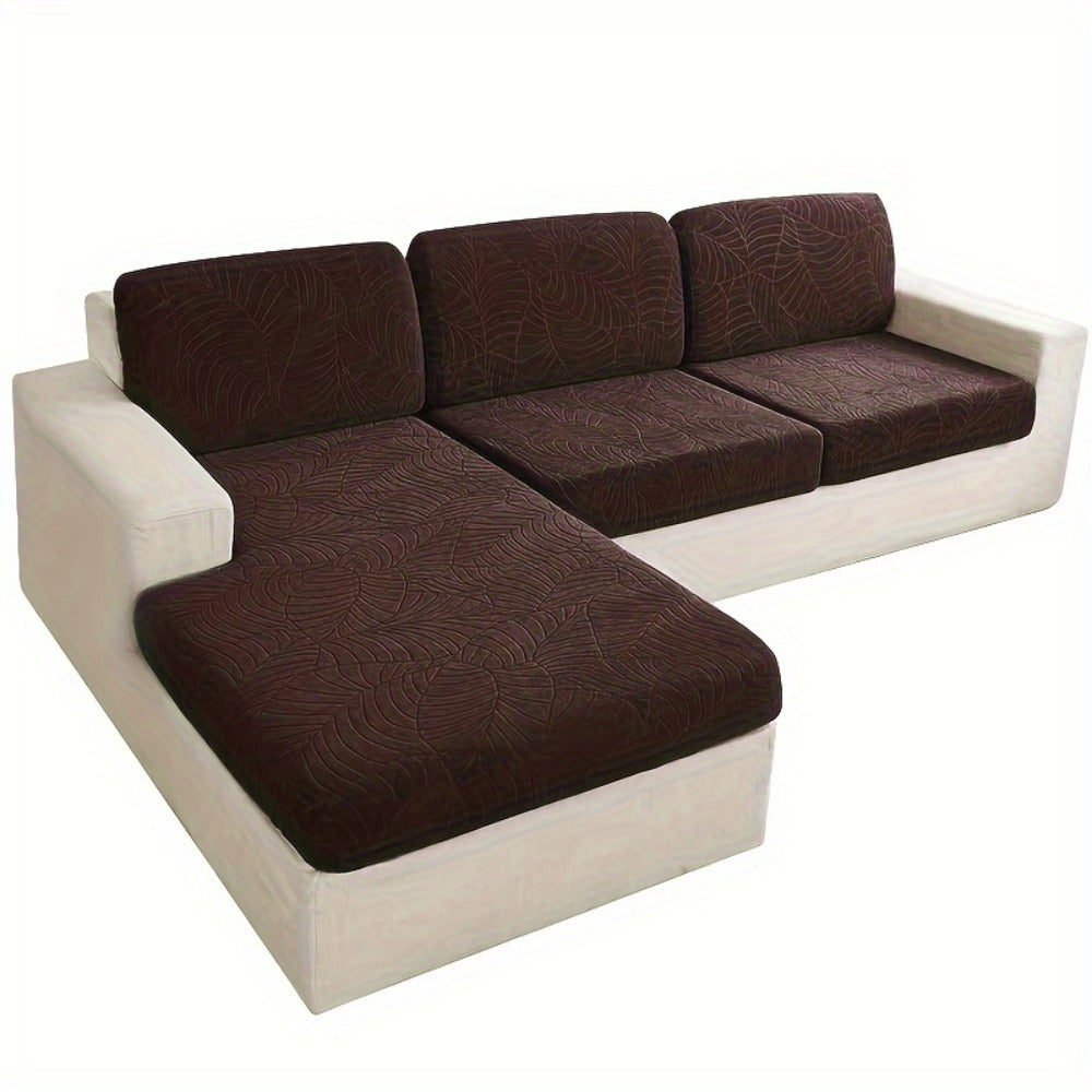 Jacquard Stretch Sofa Cover Set 6pcs Leaf Pattern High Elasticity Furniture Protective Cover with Elastic Band Easy Install Removable Washable Concubine Style Cushion Cover Home Decor Multiple Colors