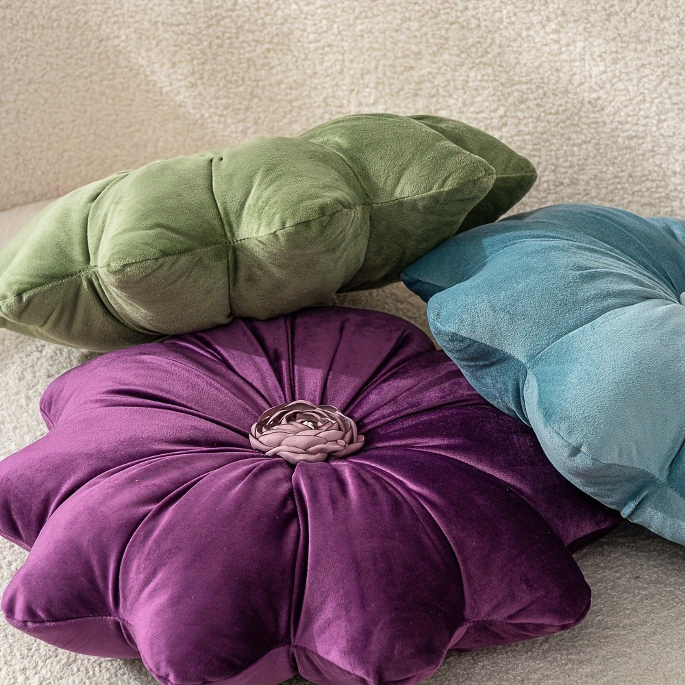 Velvet Flower Shaped Throw Pillow with Pillow Core Elegant Round Cushion Soft Luxury Floral Pillow for Sofa Bed Living Room Bedroom Decor Christmas Gift Hand Wash