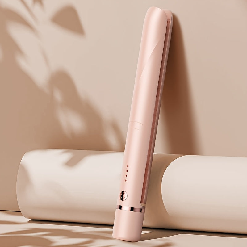 Wireless Hair Straightener and Curling Iron 2-in-1 Ceramic Cordless Hair Styler USB-C Rechargeable 3-Speed Adjustable Temperature Portable Travel Hair Tool Women Gift Pink White