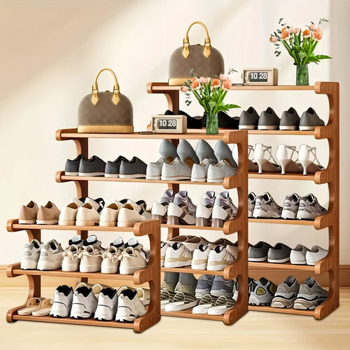 Bamboo Shoe Rack 3 5 6 Layer Widened Reinforced - Multi-Tier Shoe Storage Stand for Entryway Bedroom Living Room Garage, Space Saving Eco-Friendly Bamboo Shoe Organizer, Easy Assembly