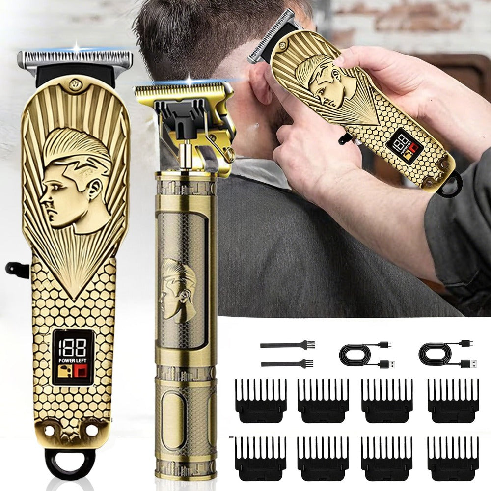 Men's Grooming Set 2 or 4 Piece - Cordless Electric Hair Clipper, T-Shaped Beard Trimmer, Nose Hair Trimmer & Electric Shaver, LED Display Professional Haircutting Beauty Kit, Father's Day Birthday Christmas Gift