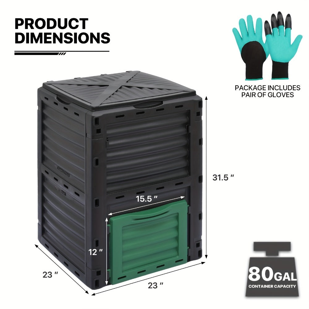 80 Gallon Large Compost Bin Outdoor Tumbler BPA Free Rotating Dual Chamber Composter with Sliding Door for Garden Patio All-Season Fast Working